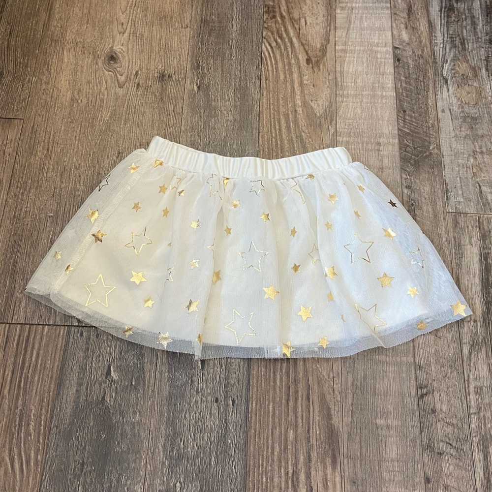 Holiday Time White and Gold star Tulle Skirt